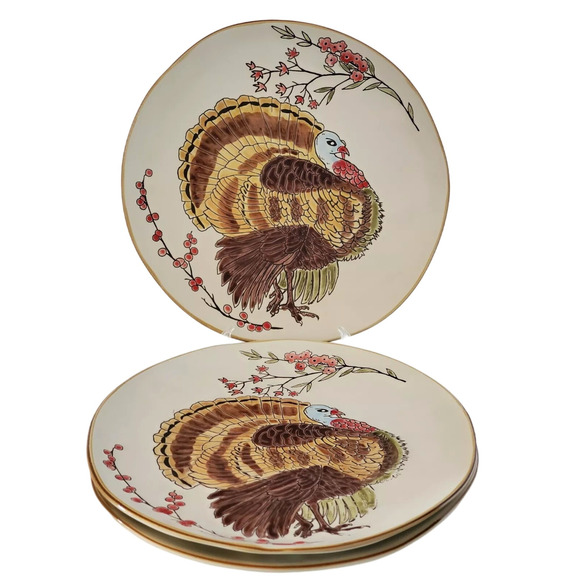 SPECTRUM DESIGNZ Thanksgiving Turkey Dinner Plates 11in Set of 4 NEW - Picture 11 of 11